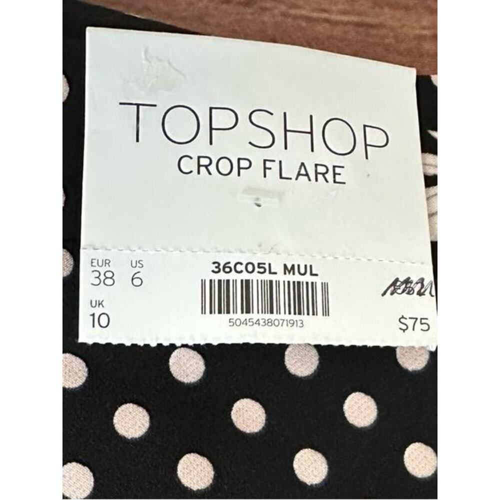 NWT Topshop Black Polka Dot Crop Flare Pants with Pink Floral Print 6 - Picture 7 of 7